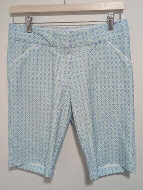 Peter Millar | Wicking Geometric Print Golf Bermuda Shorts In Blue Mint Green